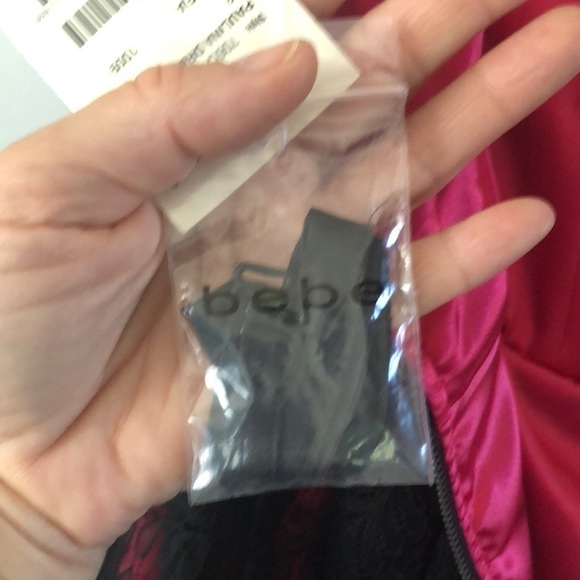 NEW Bebe Black Lace Pink Tulle Prom Winter Formal Dance Fit & Flare Mini L Dress - Picture 10 of 16